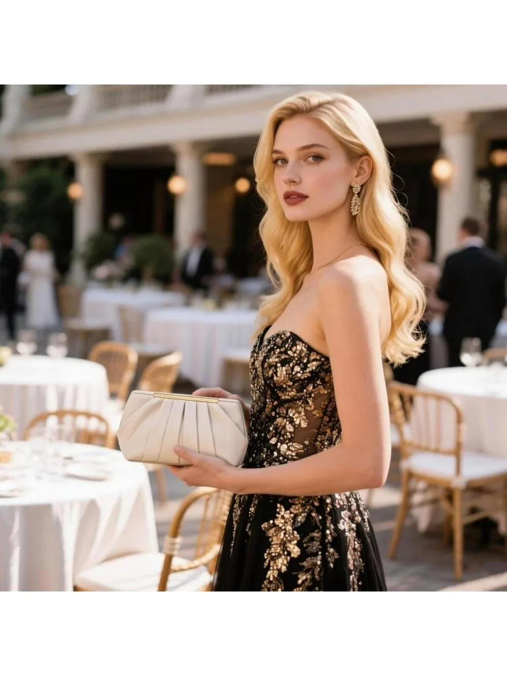 👜 Women's Gold Satin Evening Bag Elegant Pleated Formal Clutch With Chain